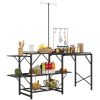 Outsunny Folding Camp Kitchen Table, Portable Camping Cooking Station with Adjustable Lantern Holder, Hanging Hooks and Carrying Bag for Outdoor Picni