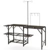 Outsunny Folding Camp Kitchen Table, Portable Camping Cooking Station with Adjustable Lantern Holder, Hanging Hooks and Carrying Bag for Outdoor Picni