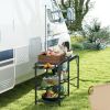 Outsunny Folding Camp Kitchen Table, Portable Camping Cooking Station with Adjustable Lantern Holder, Hanging Hooks and Carrying Bag for Outdoor Picni