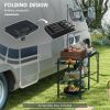 Outsunny Folding Camp Kitchen Table, Portable Camping Cooking Station with Adjustable Lantern Holder, Hanging Hooks and Carrying Bag for Outdoor Picni